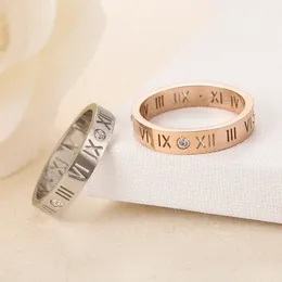 Designer toca titânio aço numerais romanos 18k rosa ouro amantes casais jóias de moda jóias de casamento masculino anel de promessa feminina p3tr#