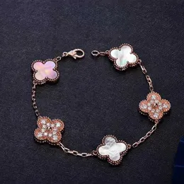 Designer Vier-Blatt Clover Luxus Top Schmuckzubehör für Frauen Cleef High Version Five Blumenarmband Doppelseitige graue Fritillary Dicke Plattierung 18k Roségold Gold