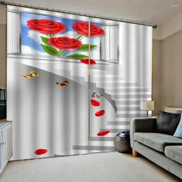 Vorhang Stereoskopische Vorhänge Rot Rose Blume 3d Fenster nebliger Wald Luxus Blackout Wohnzimmer Büro Schlafzimmer