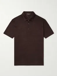 Män polo t skjortor sommar loro piana linne polos skjorta kort ärm t -shirt mode män kläder