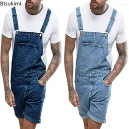 Erkekler 2023 Moda Denim Tulum Tulumları Bir Parçalar Bir Parçalı İş Kıyafetleri Erkek Yırtılmış Kısa Vintage Street Giysileri