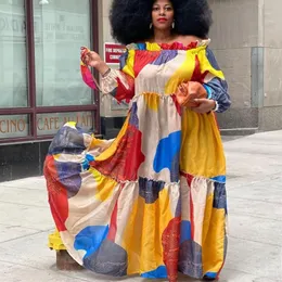 민족 의류 로브 아프리카 인 Femme 느슨한 섹시한 디지털 프린팅 드레스 여성 플러스 크기 Kaftan Mujer restido maxi nigerian259y