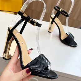 Rome sandals serpentine Leather Printing women shoes summer footwear 9.5cm high heeled factory shoe open toe Metal heel designer sandal 35-42