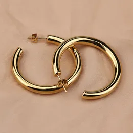 Stud Classic Fashion C Shape Small Round Loop Hoop Circle Earrings Stainless Steel Ear Wire Hooks Smooth Hollow Jewelry 230814