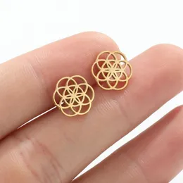 Stud Jisensp Creative Fashion Flower of Life Earrings Geometric Circle rostfritt stål smycken för kvinnor Friendship Gift 230814