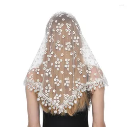 Bridal Veils Spring And Summer Women Head Covering Lace Veil Tassel Small Flower Triangle Scarf
