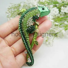 دبابيس امرأة رائعة Chameleon Animal Animal Pendant Proch Pin Rhinestone Crystal X0814