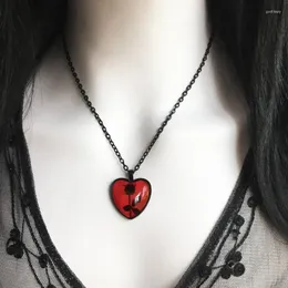 Kedjor F19D Cabochon Heart Gem Pendant Necklace With Black Rose Pattern Fashion Charm Choker Chain Valentines Day Jewelry Gift