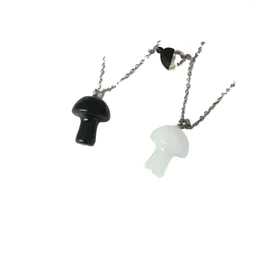 Chains Black And White Mushroom Pendant Magnetic Buckle Couple Versatile Necklace Set