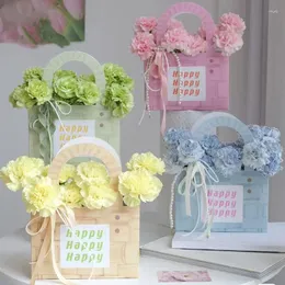 Present Wrap 3st Portable Flower Box Macaron Kraft Paper Bag Wedding Party Rose Packaging Boxes Valentine's Day Birthday Decor