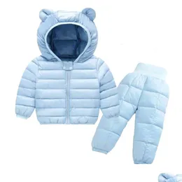 Kleidungssets Winter Kinder Baby Junge warme Kapuze Down Jackets Hosen Girls Jungen Schneeschichten Skianzug 210804 Drop Lieferung Kinder ma dhh9l