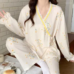 Abbigliamento per sonno femminile Spring Fresh Style Fresh Women Women Pajama Set Girls Pajamas Lavana Crepe Kimono Loungewear Pijama Mujer Home Nightwear