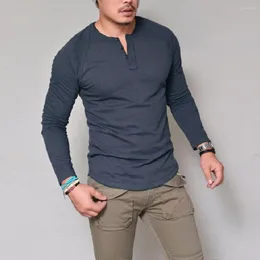 Herren T-Shirts Männer Fall T-Shirt runde Hals einfarbige lange Ärmel Slim Fit Weich atmungsablöser lässiger einfacher einfacher Stil mit mittlerer Länge Frühlingsplatte