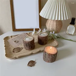 Candle Holders 2Pcs Retro Natural Tree Stump Wooden Holder Nostalgic Style Pography Props Home Decoration