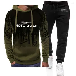 Men's Tracksuits Moto Guzzi 2023 Conjunto impresso para homens High Street Capuzes Capuzes casuais conjuntos de jaquetas ternos de casacos calças