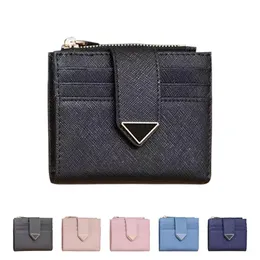 Luxo Saffiano Triangle Short Wallets Cards Holder Womens Mens Designer com Box titular do titular do cartão Smooth Coin Busses Wallet 9 C2854