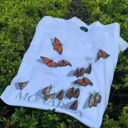 220G Pure Cotton Austismsss Treasure House American Butterfly Short Sleeve T-shirt Student Versatile Loose Vintage