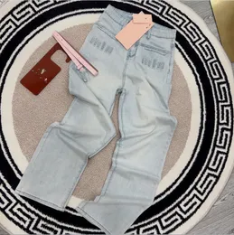 2023 de alta qualidade de alta qualidade m-i lava-lava-picada jeans de alta edição desgastada na cintura alta perna larga calças de perna larga estilo fino