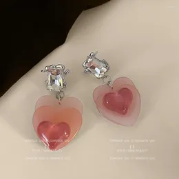 Orecchini a pennello Gradiente coreano Pink Love Zircone Ciondolo per donne Fashi