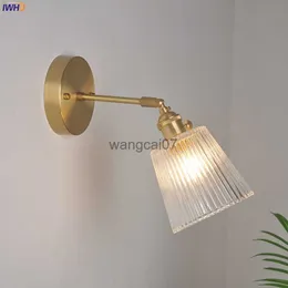 Wall Lamps IWHD Copper Glass Vintage Wall Light Fixtures Switch Bedroom Bathroom Mirror Beside Lamp Nordic Modern Wall Sconce Lighting LED HKD230814