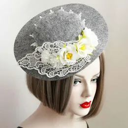 Hair Clips Elegant Cocktail Party Clip Grey Vintage Hat Fascinator Victorian Style Banquet Headwear Woman Pography Accessories