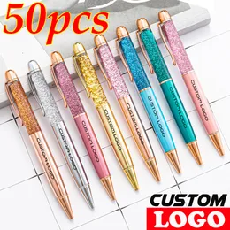 Ballpoint Pens 50 PCS رفاهية ملونة Quicks و Creative Crative Crystal Perpoint Pen Office Higds Custom Customed Name Rose Gold 230812