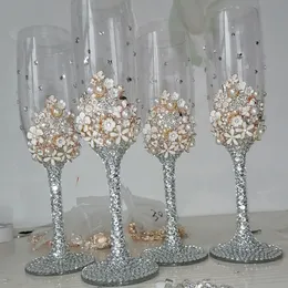 Vinglas 2 st 210 ml Blommor Bling Sparkling Crystal S Party Champagne Coupes Cocktail Flutes Cup Goblet Wedding Glass 230814