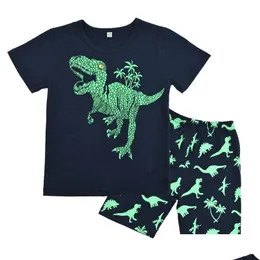 Pigiami per bambini estate set da pigiano set dinosauro pjs manica corta cotone cotone sonno abbigliamento dino abbigliamento per bambini outfit 2-7t 21072 dhxgj