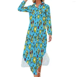 Casual Dresses Vacation Palm Tree Chiffon Dress Sexig V Neck Abstract Summer Flip Flops Beach Woman Korean Fashion Gift