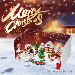 BLOCKS JUL SNOWY HOUSE TREE SLED CAR MICRO Partikel Byggnadsblock DIY Temat Scen Puzzle Toys Lighting Set Kids Gift R230814