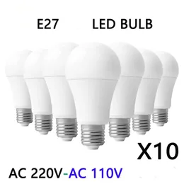 10pcs LED -Glühbirnenlampen E27 AC220V 110 V 120 V Glühbirnen Power 20W 18W 15W 12W 9W 5W 3W LAMPADA Wohnzimmer Haus LED LED