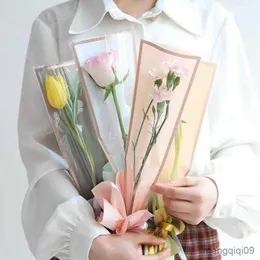 Geschenkverpackung 5pcs Blumenpapier Golden Border Rose Koreanischer Stil halb transparent DIY BRÜFPAPIER