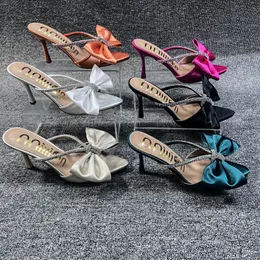 Sandaler Fashion ButterflyKnot Women tofflor pekade Toe S Design Slip On Summer Mules Slides Woman Shoes High Heels Sexy 230220