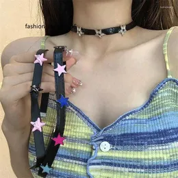 Chokers Cheker harajuku y2k sweet sweet star estrela colorido colar de pentagrama cadeias de couro preto para mulheres jóias estéticas