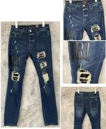 2023 Designers de jeans masculinos Jean Hombre Troushers Men Bordado de retalhos de retalhos rasgado para a marca Trend Motorcycle Pant Mens Skinny AM30 Style