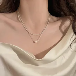 Pendant Necklaces Double-layered Pearl Necklace Women's Temperament High-end Design Sense Niche Collarbone Chain Explosive Model