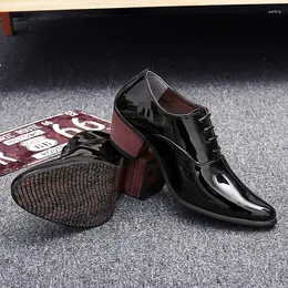 Dress Shoes Formal Lace Up Leather Business Career Work High Heels Height Increase 6cm Men 38-46 Wedding