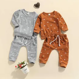 Комплекты одежды 2021-06-02 От 0 до 24 месяцев для новорожденных мальчиков и девочек, осенний комплект одежды из 2 предметов, топ с длинными рукавами и принтом, длинные штаны, наряд