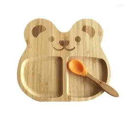 Tigelas tigelas estilo bambu infantil estilo japão conjunto com sinicó de silicone encantador desenho animado pratos divididos de mesa amigável para colher