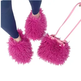 Mongolian fur slides Slippers with bag womens mens rose pink bule khaki yellow black white red fashion outdoor slipper