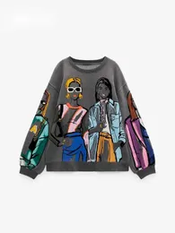 Bluzy damskie bluzy jesienne zimowe kobiety węgiel szary okrągły szyja nadruk bluza swobodny moda z długim rękawem pullover żeńska bluzie z kapturem sudaderas 230316