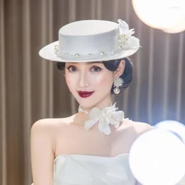 Kopfbedeckungen Hochzeitshüte Weiße Bogenknoten Perlen Perlen Vintage Hut charmante Accessoires Bräute Faszinator Sinamay