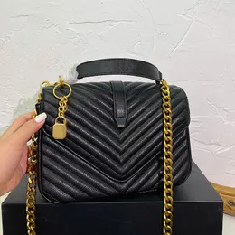 Bolsa mensageira de cadeia Mulheres Crossbody ombro Bolsas de ombro genuíno Couro em forma V em forma de Chain de moda destacável Cartas de moda Palin Bolsas de bolsas 25cm