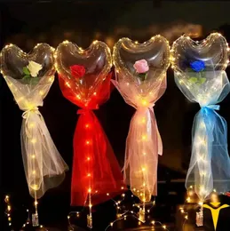 Party Decoration Led Bobo Balloon Flashing Light Heart Shaped Rose Flower Ball Transparent Valentines Day Gift Drop Delivery G0814