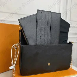 Designer Crossbody Bag for Womens Chain Purse Felicie Pochette Card Holder Luxurys Handväskor Blommor Plånbok Designer Axelskinnplånbok Pursar 3 st/set
