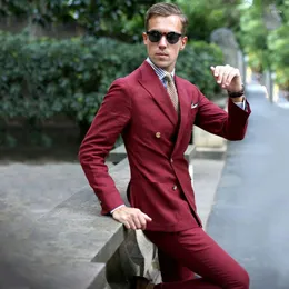 Abiti maschili uomini bordeaux spoltura smoking smoking uomo blazer costume homme mariage da 2 pari pantaloni da camice personalizzato Terno maschilino