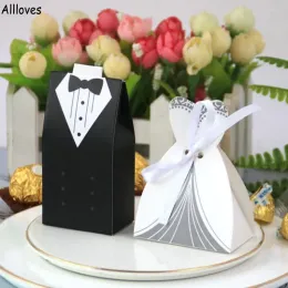 100 PCSlot Bride and Groom Wedding Favor Holders Gifts Bag Candy Box Diy With Ribbon Wedding Decoration Souvenirs Party Supplieszz