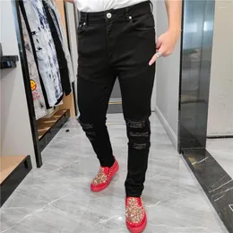 Men's Jeans Black Hole Motorcycle Pants Ripped For Men Stacked Japanese Korean Trend Casual Fall Spring Slim Fit Denim