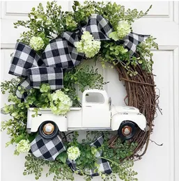 Decorative Flowers Pumpkin Truck Wreath Front Door Farmhouse Decor Fall Vintage Autumn Farm Thanksgiving Rustic Simple Hanging Sign