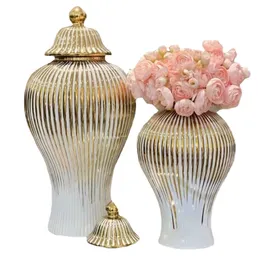 Vase Ceramic Vase Golden Stripes装飾ジンジャージャーストレージボトルコンテナデスクトップ磁器の装飾品ホームデコレーション230814